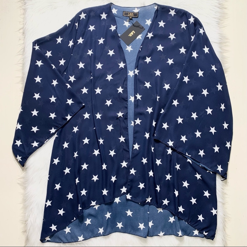 SOLD-NWT L&B {Boutique} Flag Star Kimono Duster Cardigan - Picture 7 of 10
